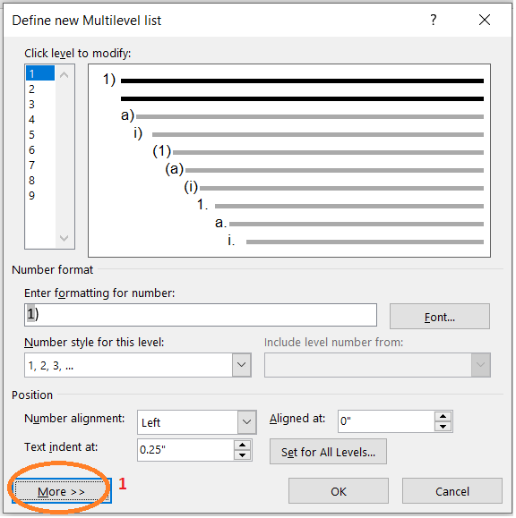 Sử dụng Multilevel List