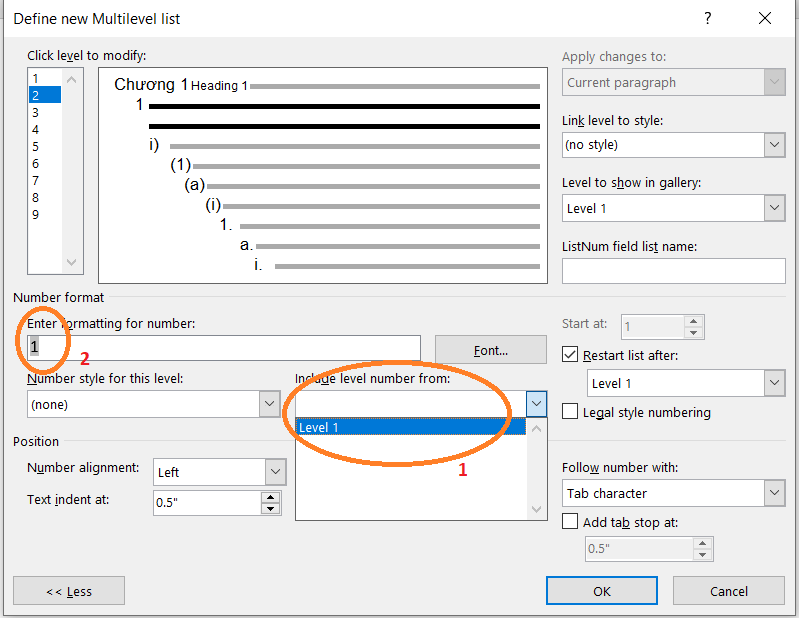 Sử dụng Multilevel List