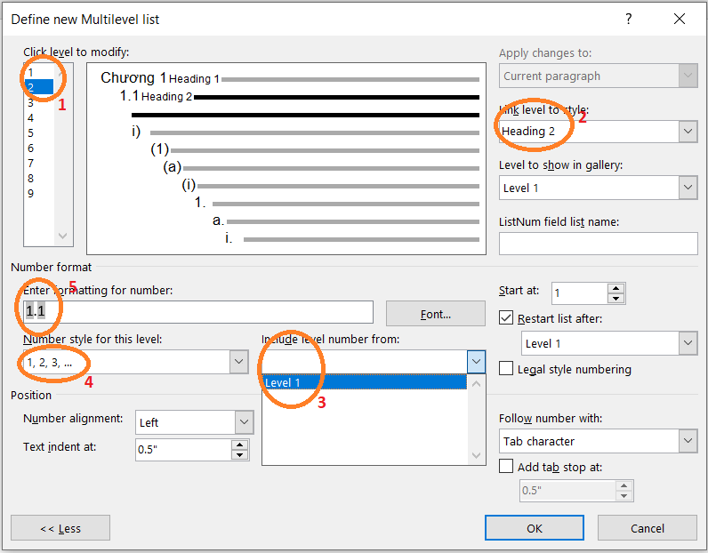 Sử dụng Multilevel List
