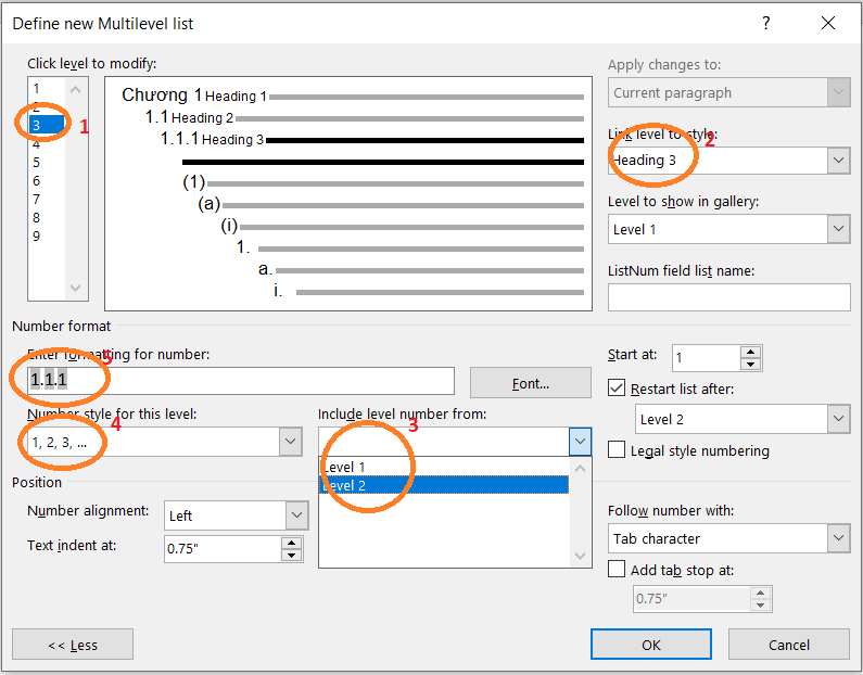 Sử dụng Multilevel List