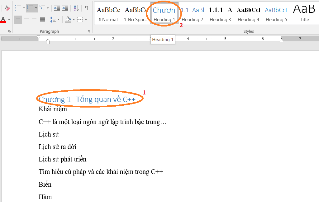 Sử dụng Multilevel List